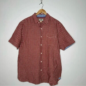 True Grit NEW! Red Check 100% Linen Short Sleeve Button Down Shirt Size XL